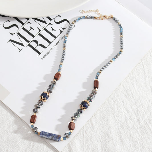 Crystal Blue Horizon Rectangular Beaded Necklace