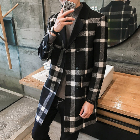 Plaid Mid-Length Men's Coat