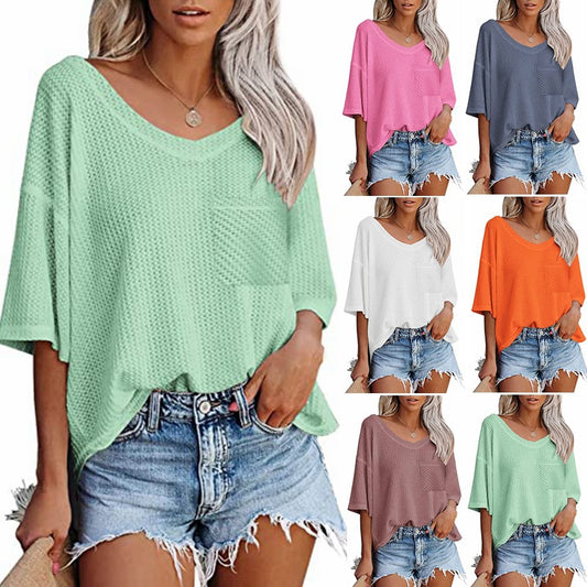 V-Neck Pocket Tops for Women